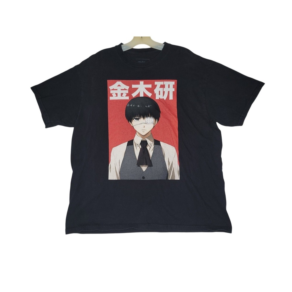 Tokyo Ghoul Kaneki Graphic T-Shirt Black Short Sleeve Crew Neck Size XL Atsuko